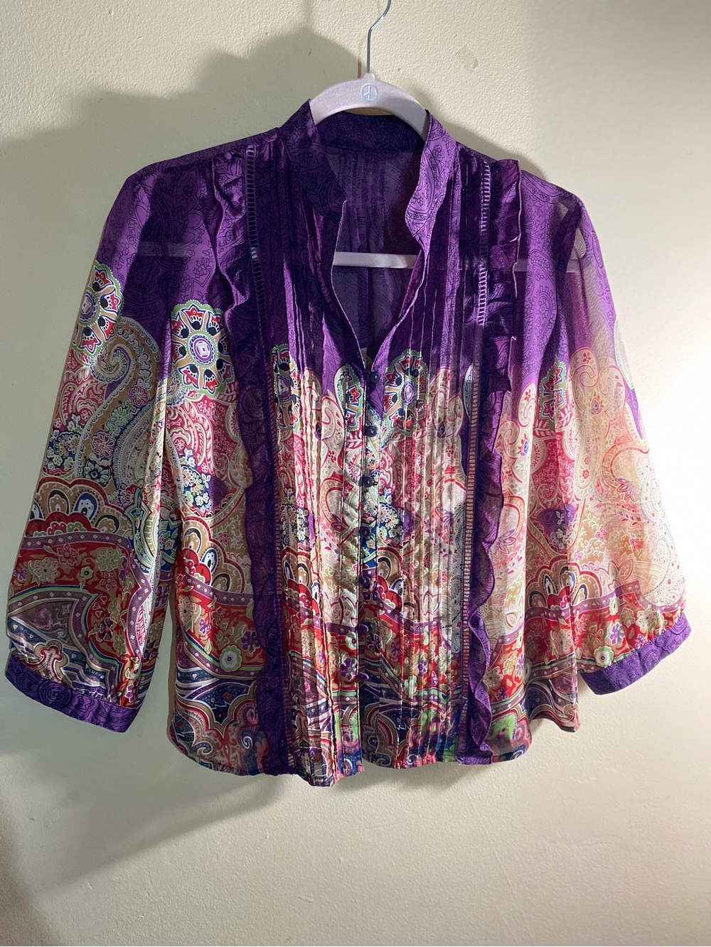 Purple Paisley Sheer Button-Front Women's Top